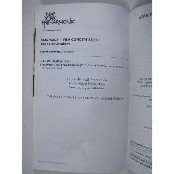 New York City Philharmonic Stagebill October 2017 Star Wars Lincoln Center - Picture 5 of 11